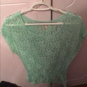 Blue green lace top