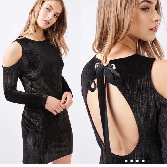 Topshop Velvet Cold Shoulder Dress - Picture 2 of 8