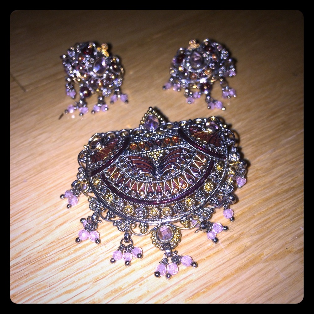 Bohemian bellydance pendant and earring set