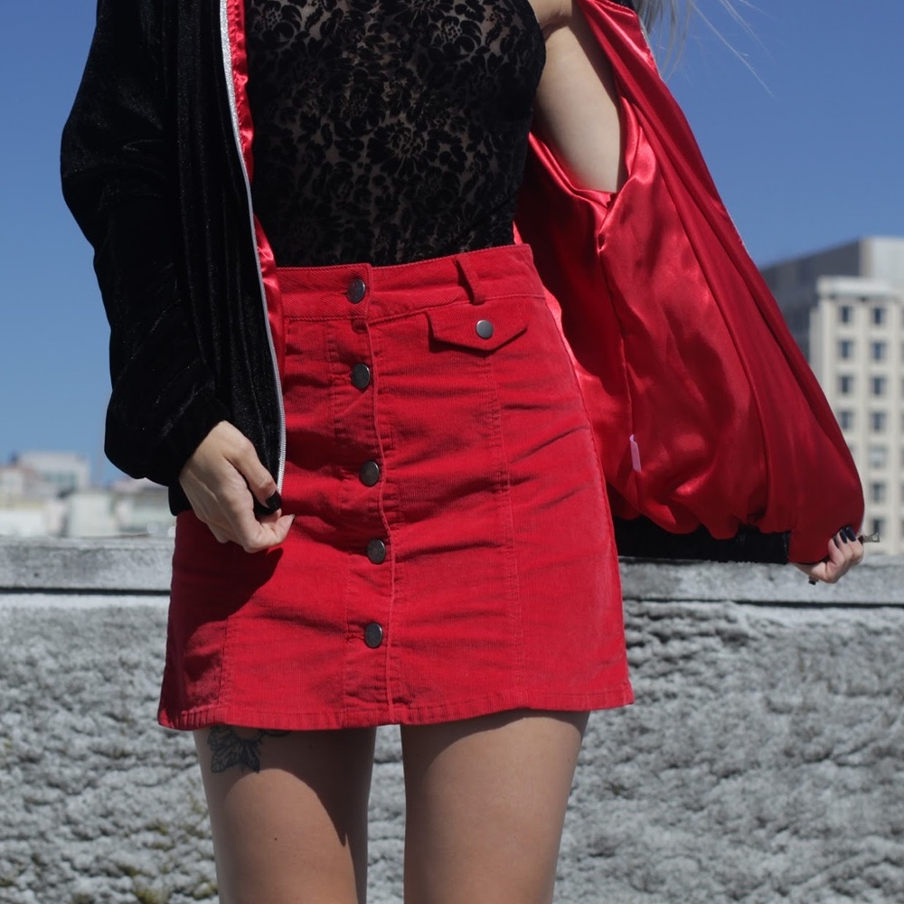Red Corduroy Skirt