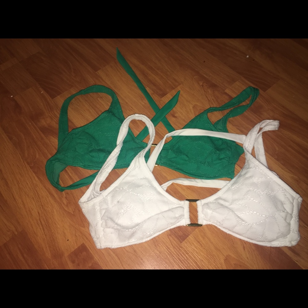 TWO SUPER CUTE AERIE BIKINI TOPS. White and Green