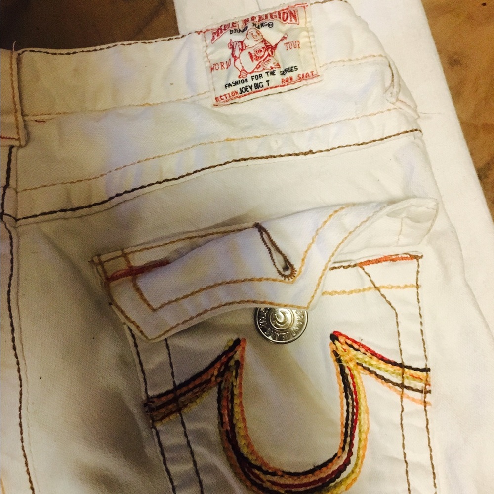 True religion white jeans red golden stitch