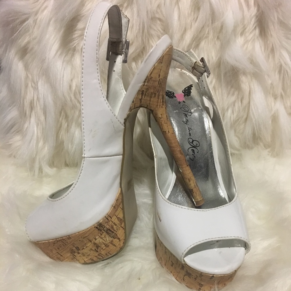 White Patent Leather Peep Toe Pumps