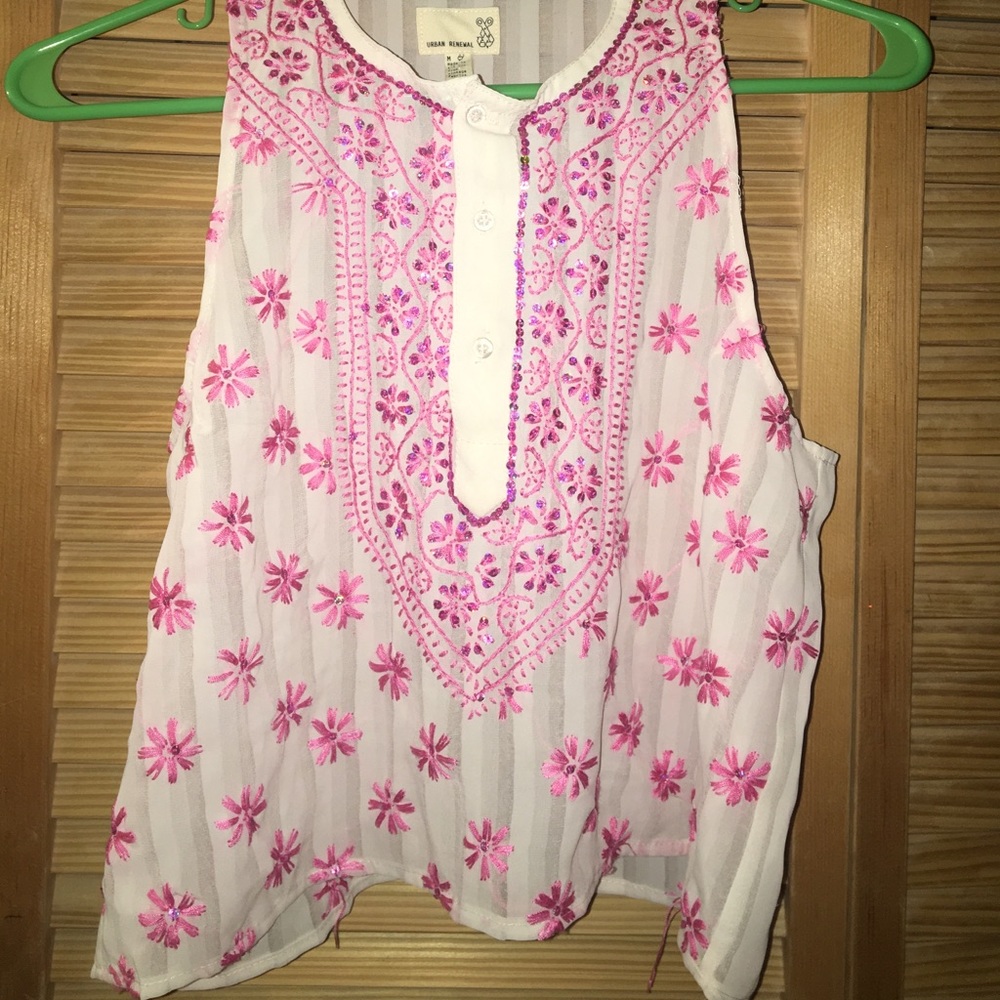 Floral Sequined Crotchet Button Up Crop Too