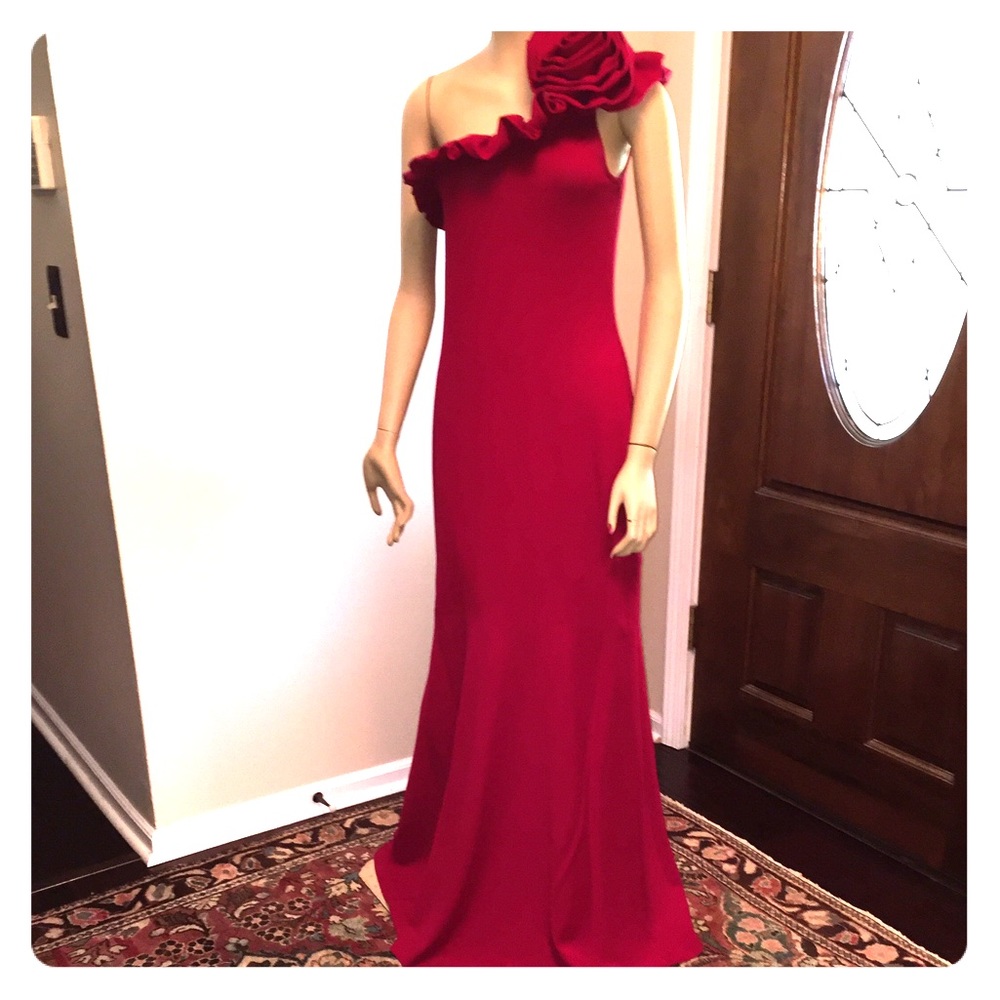St. John Evening Gown in Crimson with large Rose
