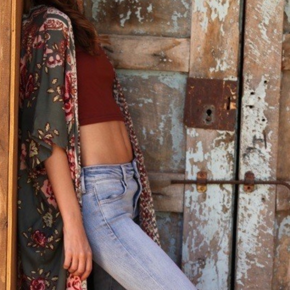 CLOSET CLOSING OLIVE FALL FLORAL BOHO KIMINO - Picture 3 of 4