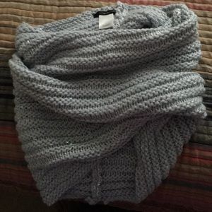 Light blue neck warming infinity scarf.
