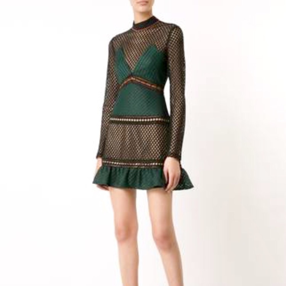 Authentic Self Portrait green mini dress mesh 🖤