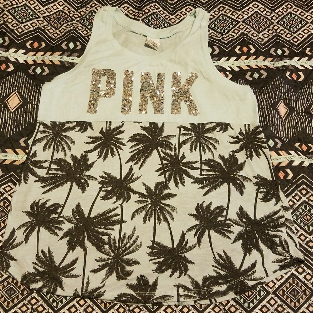 PINK palm tank with sequins