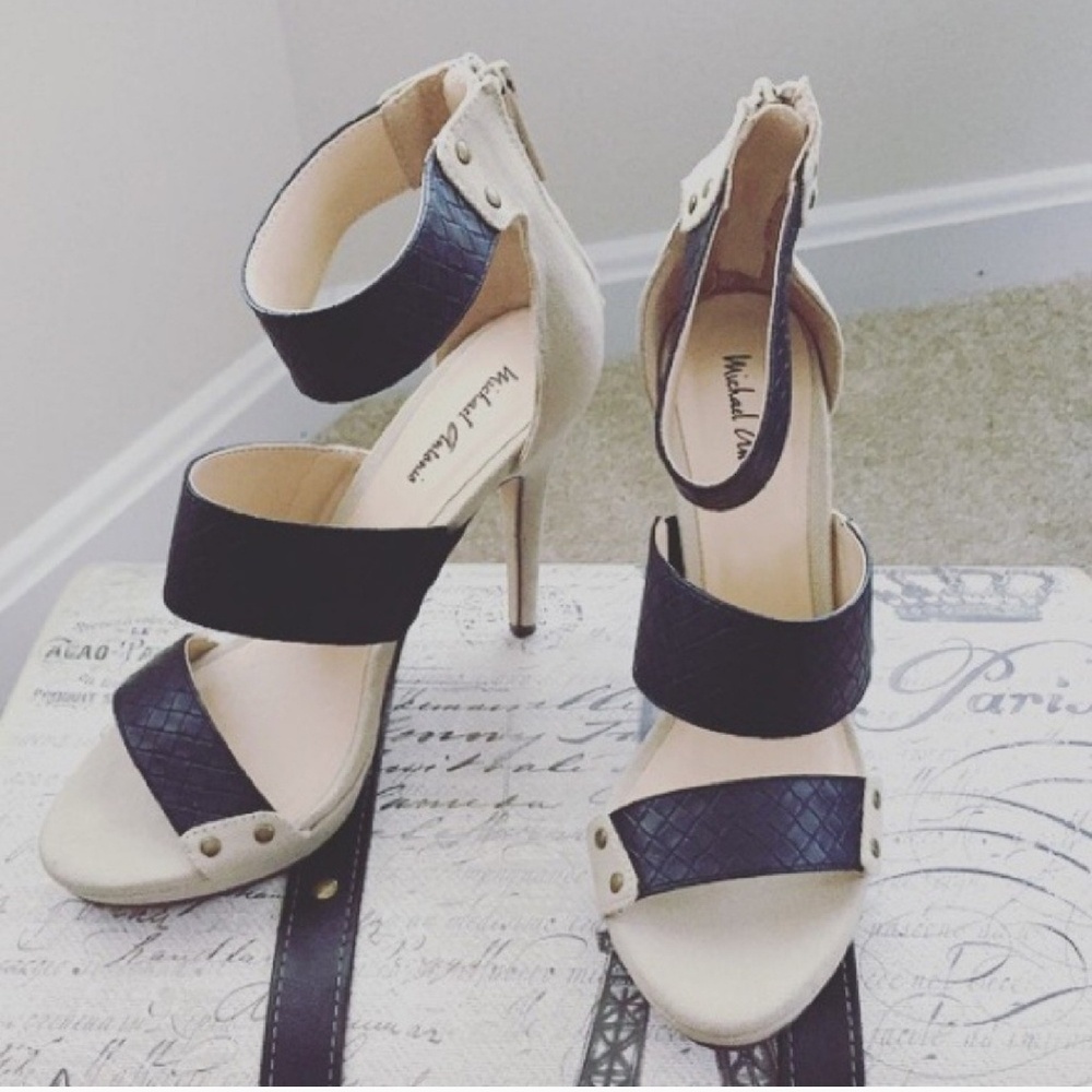 Michael Antonio tan and black heels