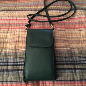 Cross body purse in rich green leather