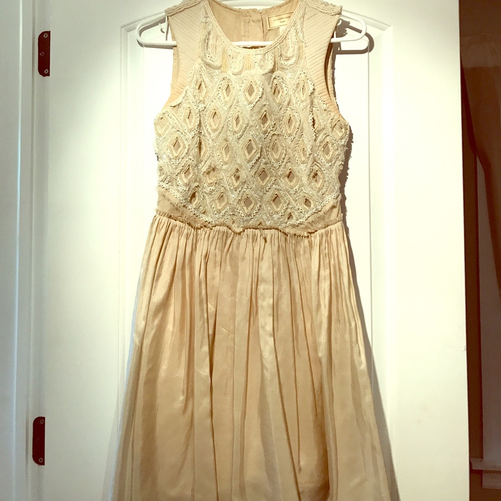 Anthropologie Sz 2 Ivory Beaded Sleeveless Dress