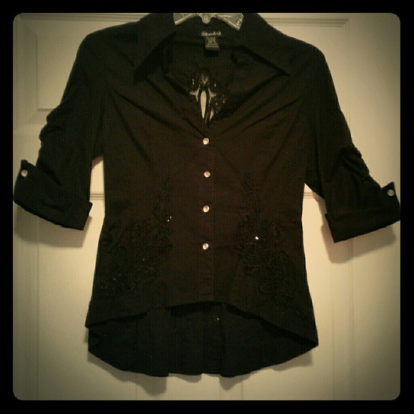 mandee Tops - BLACK HALF WAY LACED SLEEVED BLOUSE