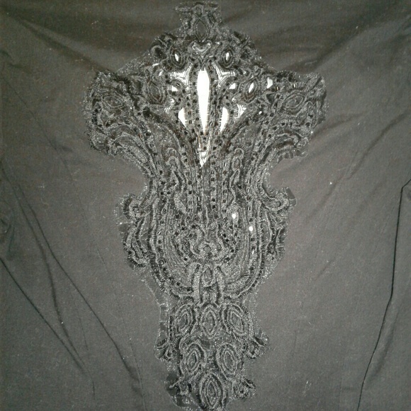 BLACK HALF WAY LACED SLEEVED BLOUSE - Picture 3 of 4