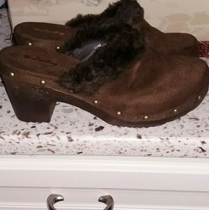 Women's clogs Brown NEW faux suede brown faux fur