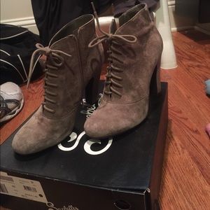 Gray suede tie booties