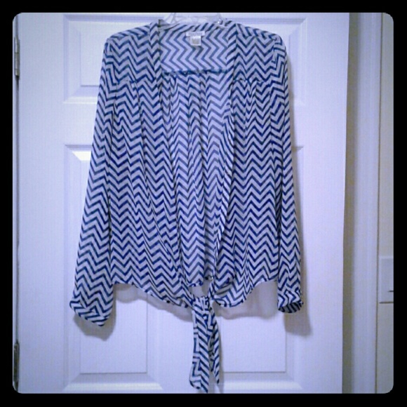 Tops - 100% POLYESTER NAVY BLUE AND WHITE BLOUSE