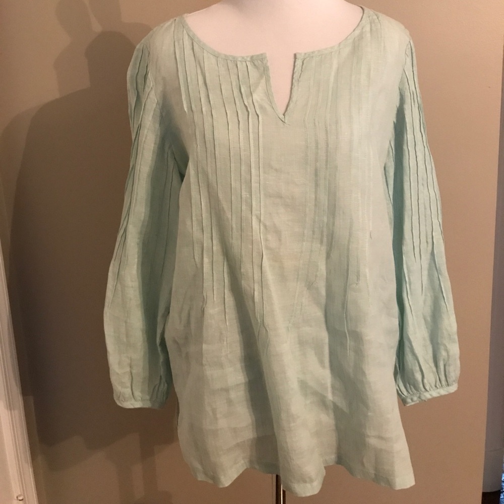 Talbots Aqua Linen Long Sleeve Shirt size Small