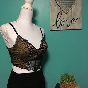 Sexy black and nude lace crop