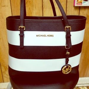 Michael kors jet set striped medium size tote