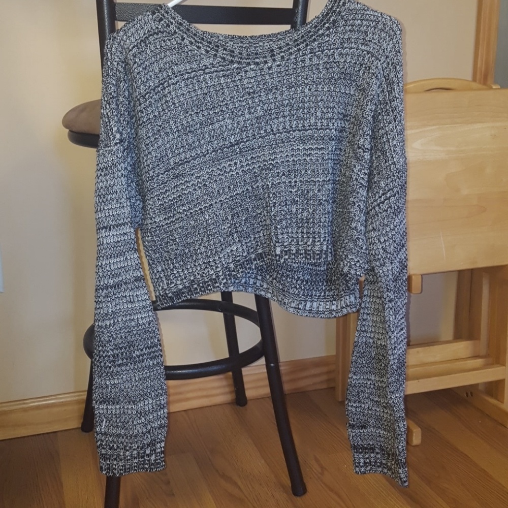 Black and White Knit Cropped Sweater