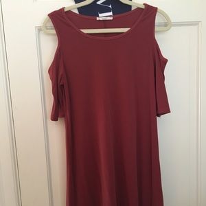 Burgundy cold shoulder dress