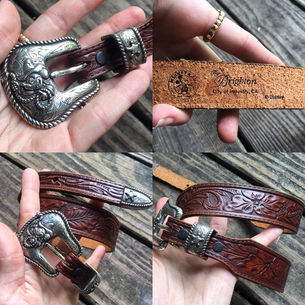 Vintage Disney Mickey tooled leather belt 25 s