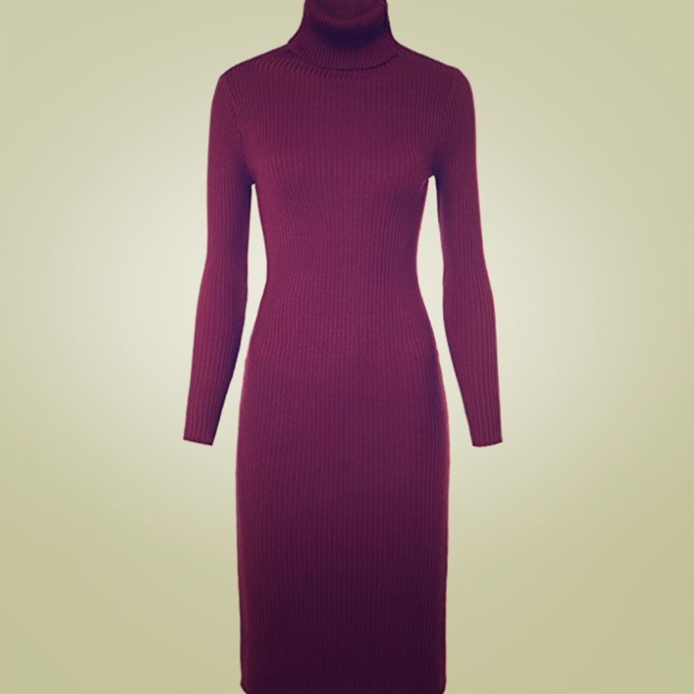 Red Fitted Knit Sweater Dress