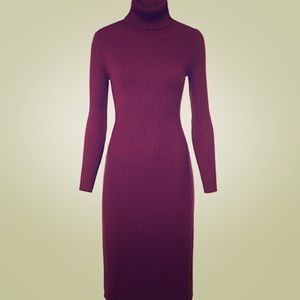 Red Fitted Knit Sweater Dress