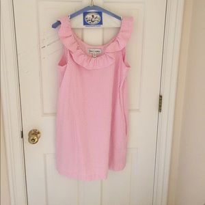 Sara Campbell pink and white seer sucker dress