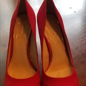 Jessica Simpson red suede heels