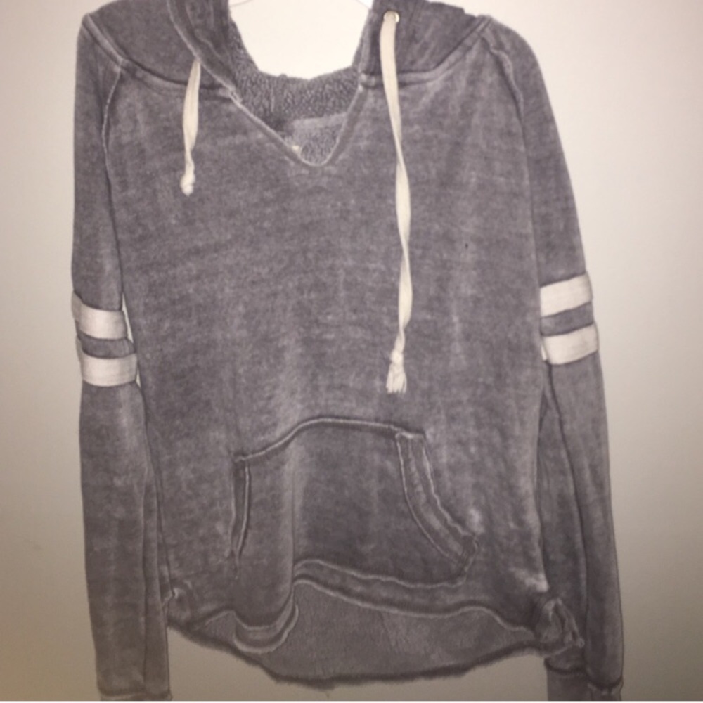 Grey V Neck Hoodie