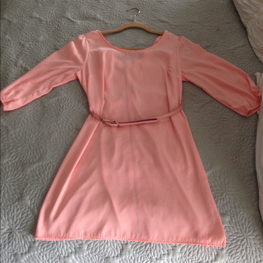 LULU'S Belted Peach Shift Dress