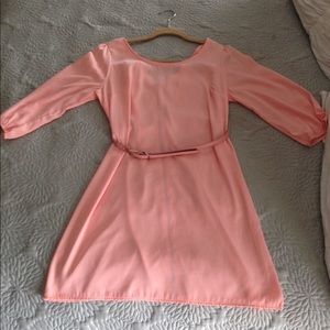 LULU'S Belted Peach Shift Dress