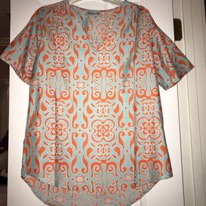 Blue and Orange patterned Blouse