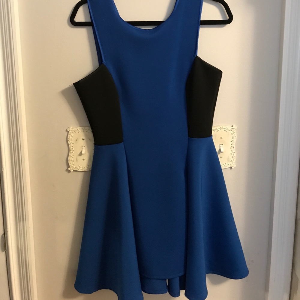 Royal blue dress with black on the sides