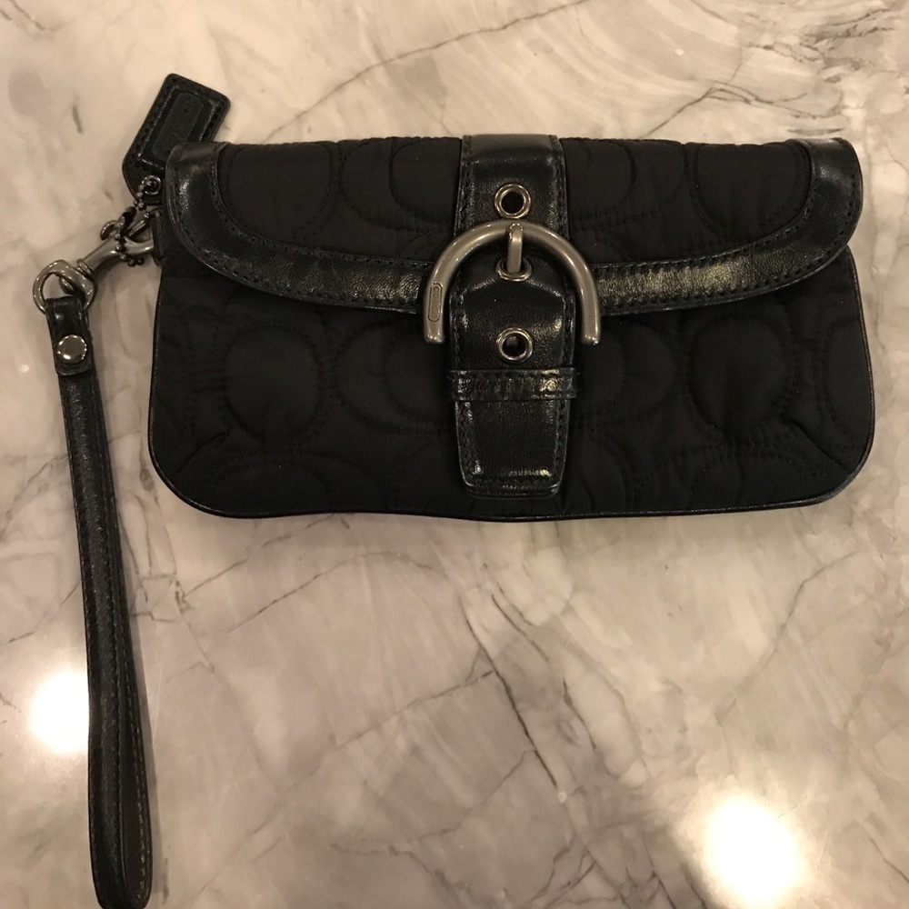 COACH black quilted logo wristlet