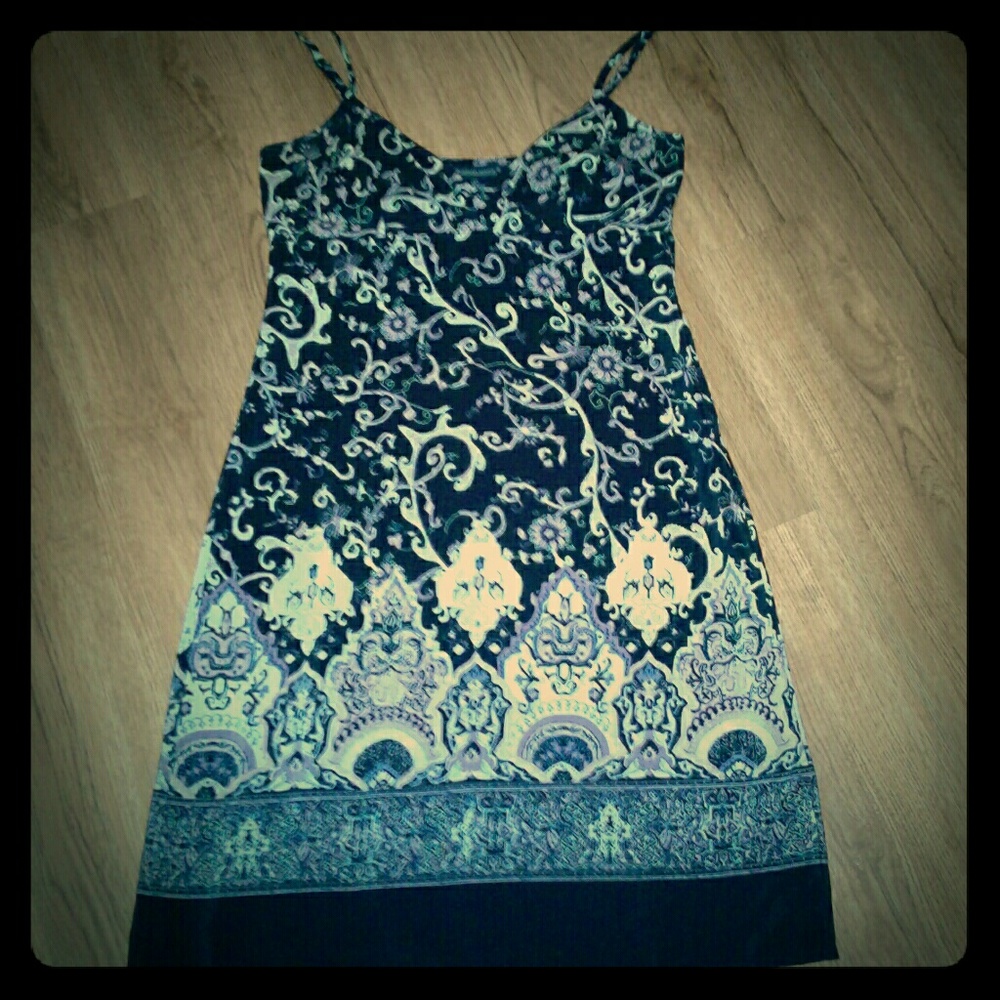 BOHO PRINTED BLACK SPAGHETTI STRAP DRESS