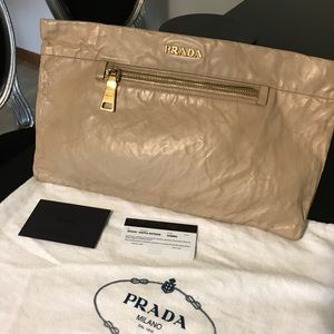 PRADA Nappa Antique Wrinkled Leather Clutch