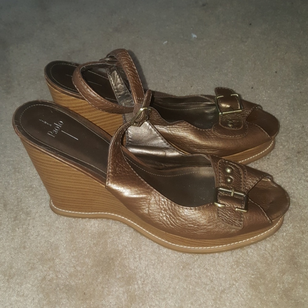 Linea Paolo peep toe wedge sandal.