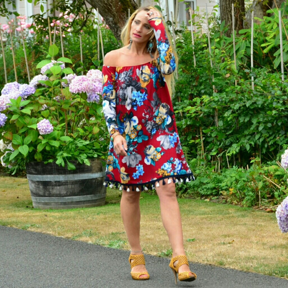(( LAST 1 )) GORGEOUS FLORAL OFF SHOULDER DRESS - Picture 3 of 4