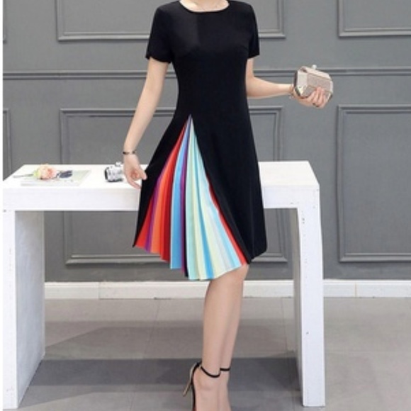 black dress with rainbow pleat