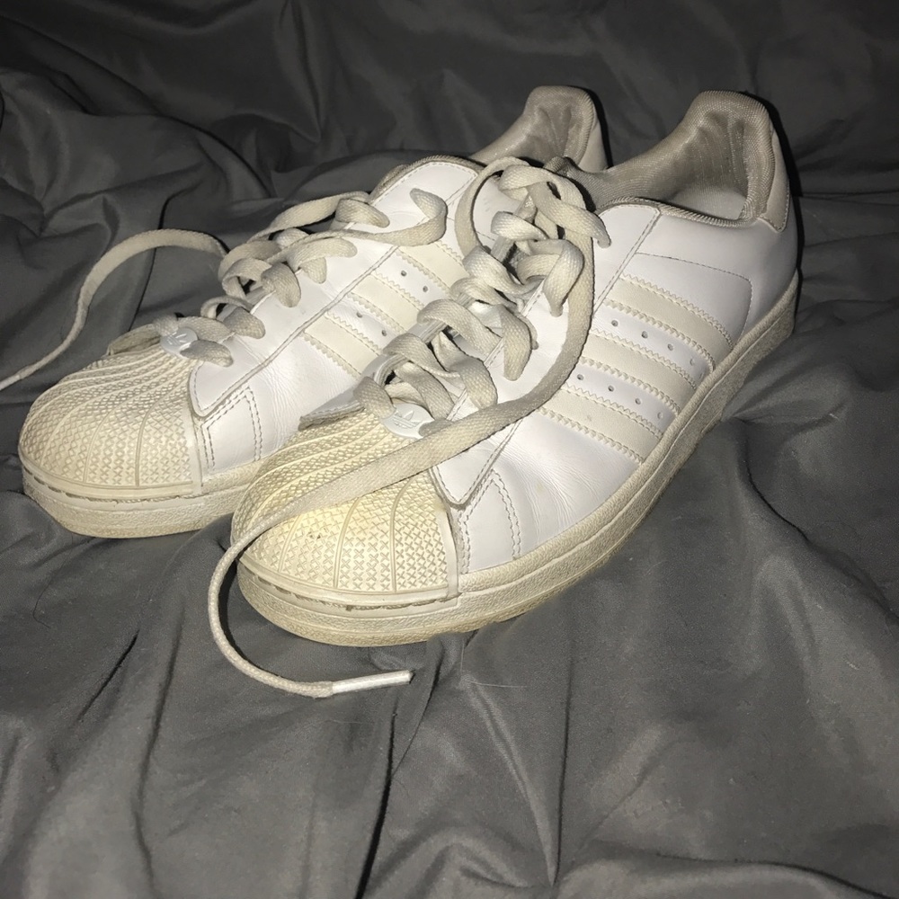 All white adidas superstars