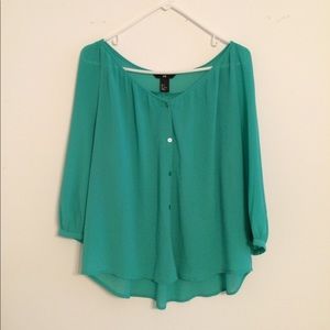 H&M Flowy Teal Button Down Blouse Sz 6