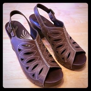 Dansko Rowena Cuban Heel Sandal in dark Brown