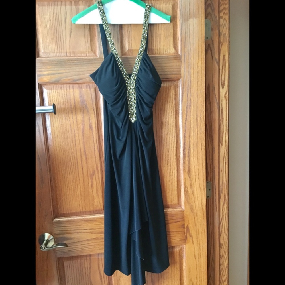 Black & gold beaded cocktail dress