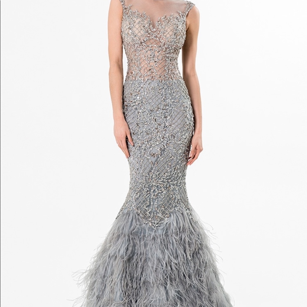 Terani Couture feather gown