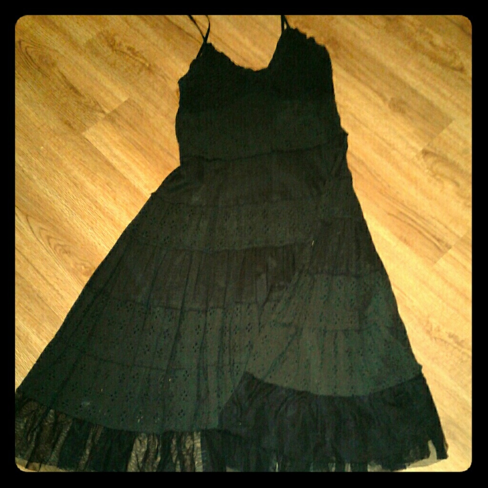 BLACK BOHO SPAGHETTI STRAP DRESS