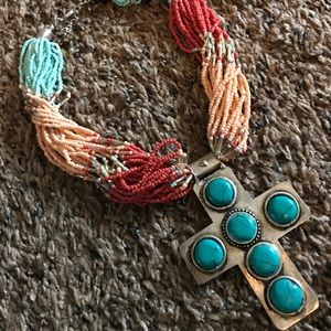 Turquoise cross beaded necklace