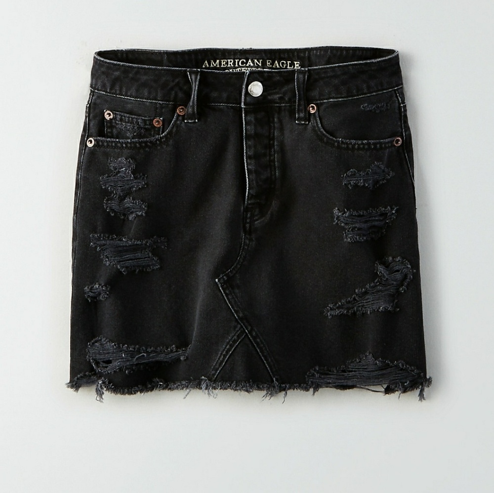 High Rise destroyed denim skirt